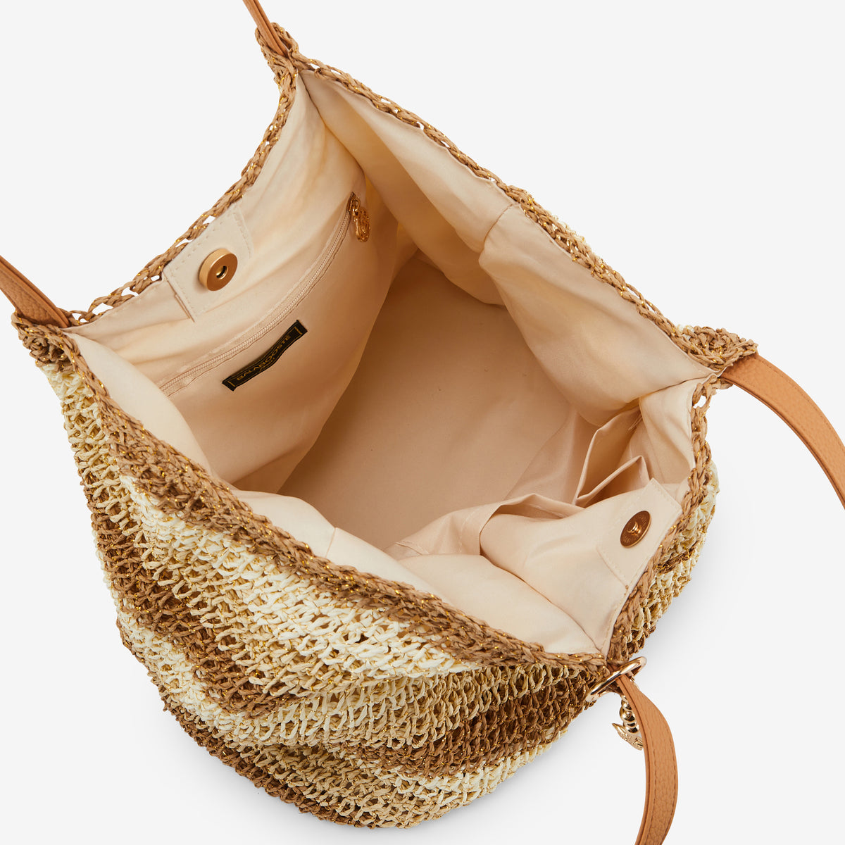 Cabas effet paille à rayures beige