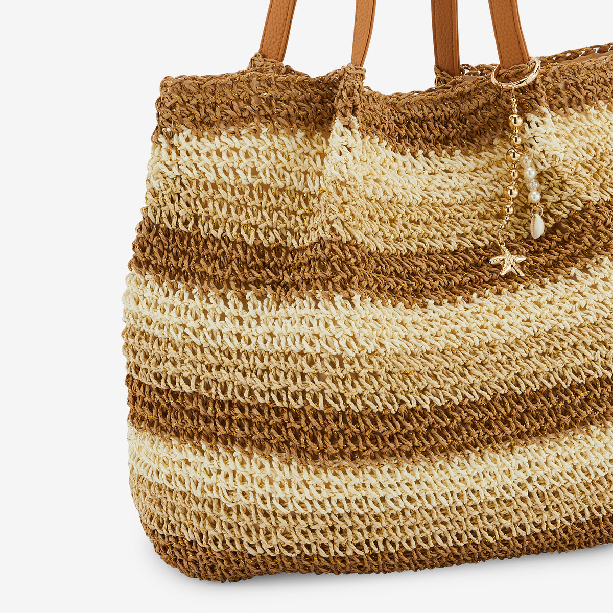 Cabas effet paille à rayures beige