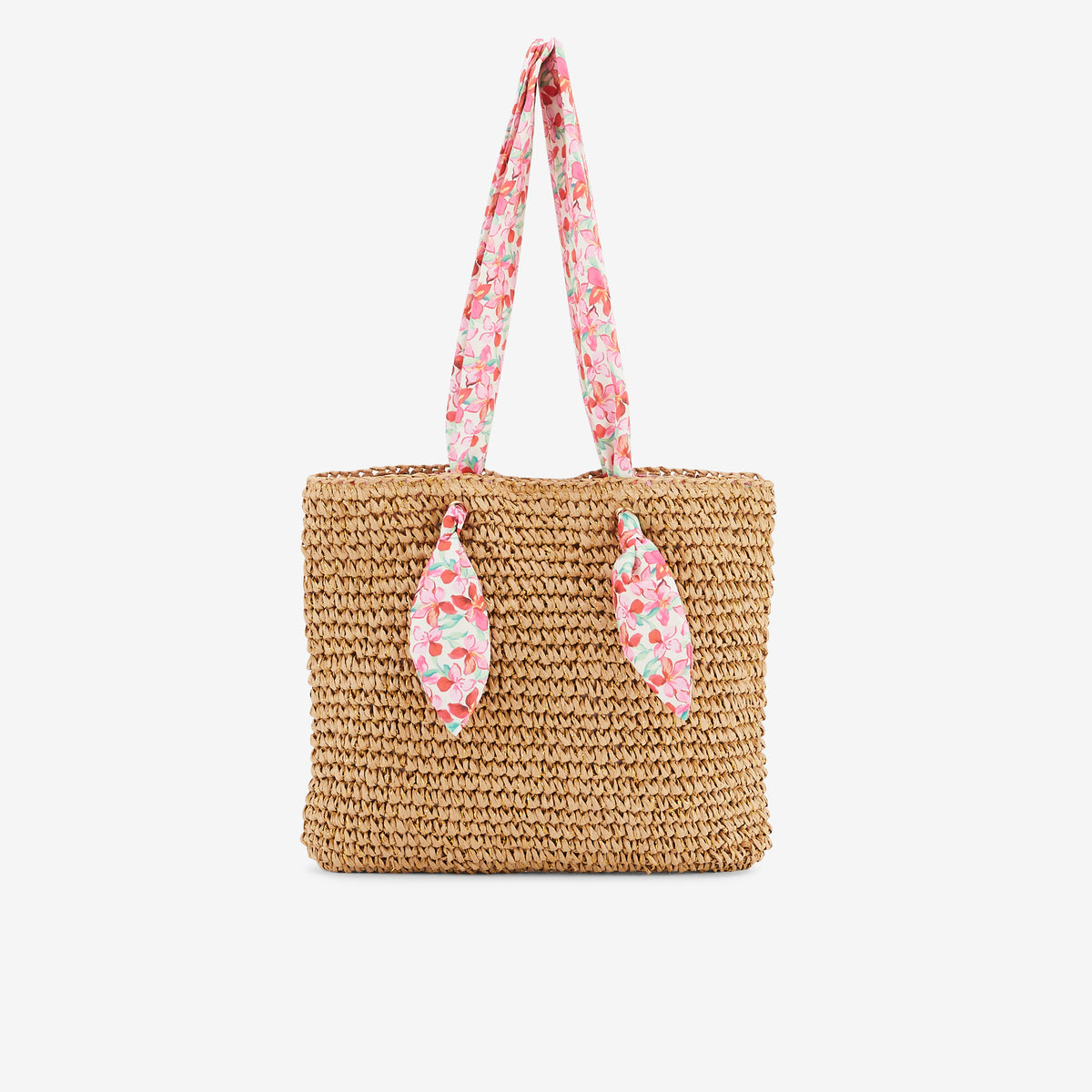 Sac paille anses foulard fleuries