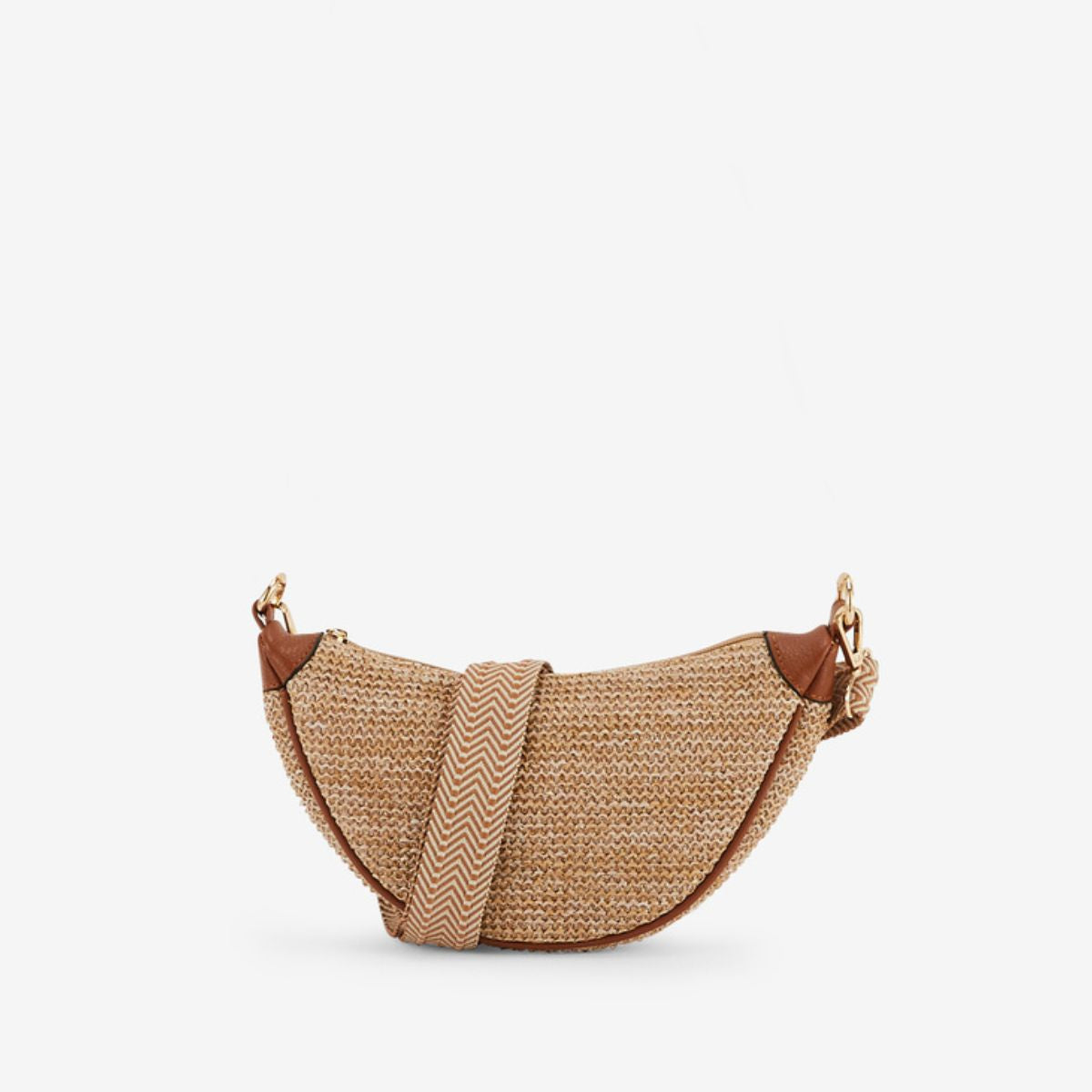 Sac banane effet paille beige et camel