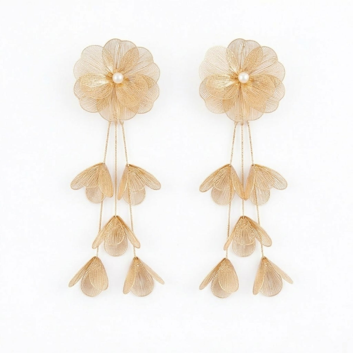 Boucles d'oreilles cascade fleurs en filigrane