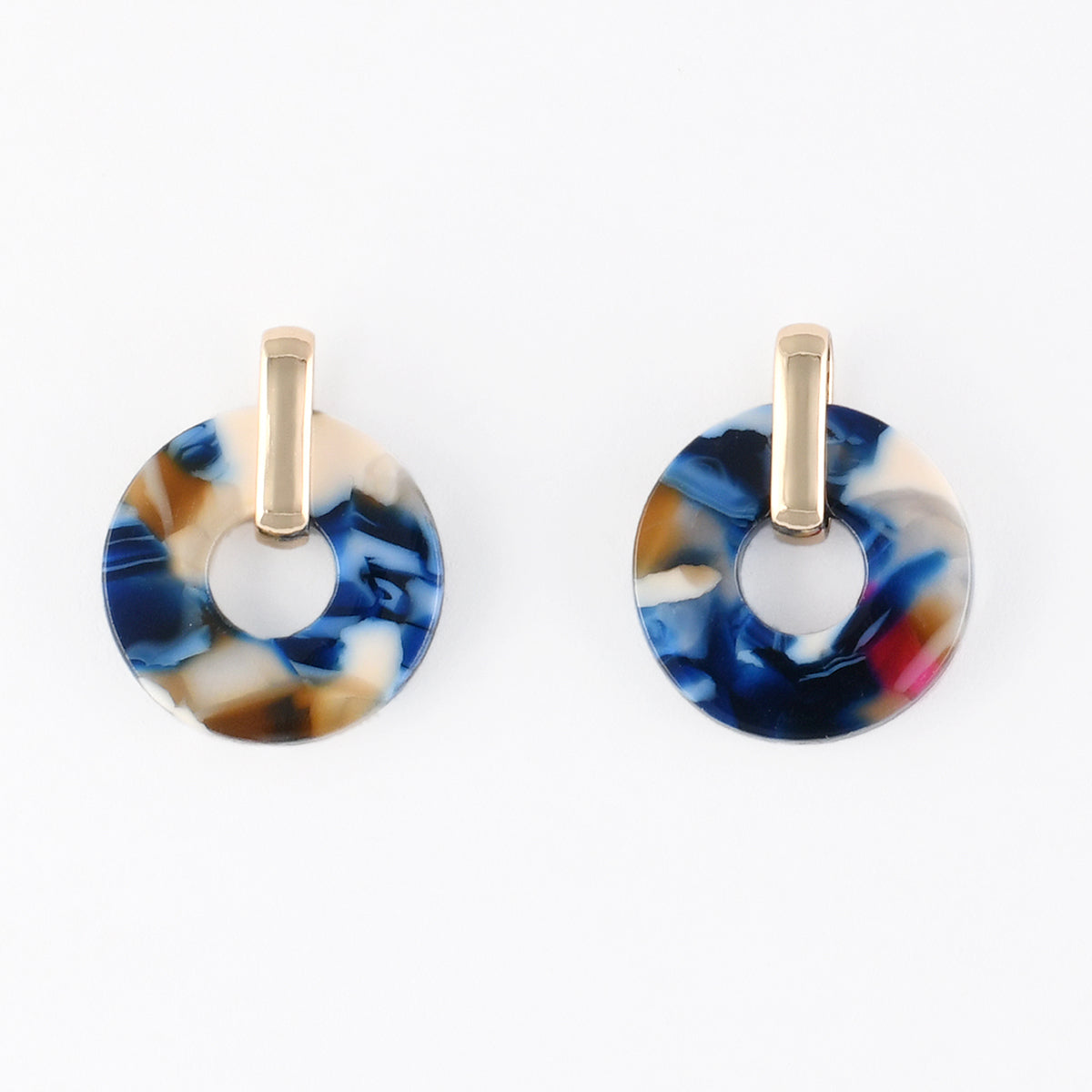 Boucles d'oreilles disques en résine bleue