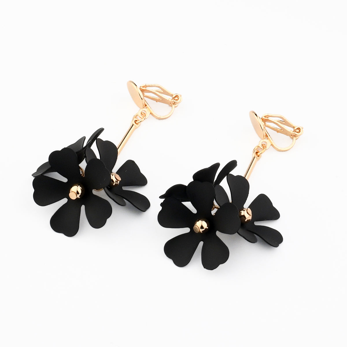 Boucles d'oreilles clips - fleurs noires