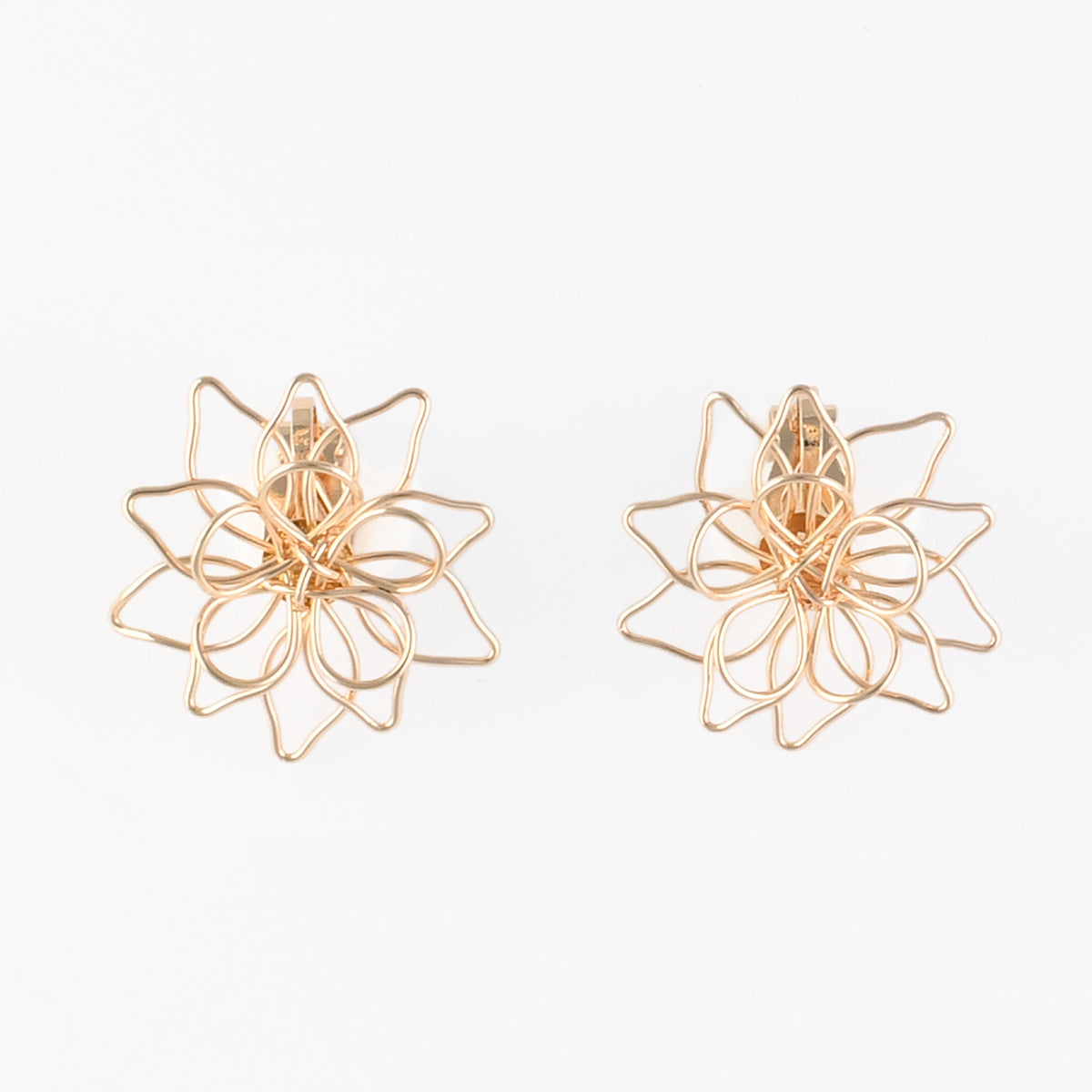 Boucles d'oreilles clips - fleurs filaires dorées