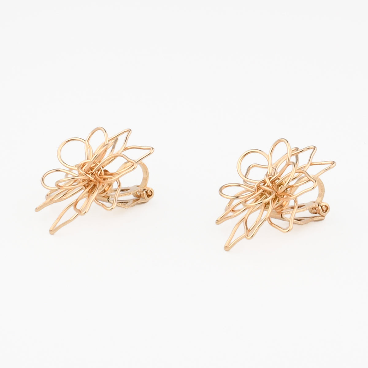 Boucles d'oreilles clips - fleurs filaires dorées