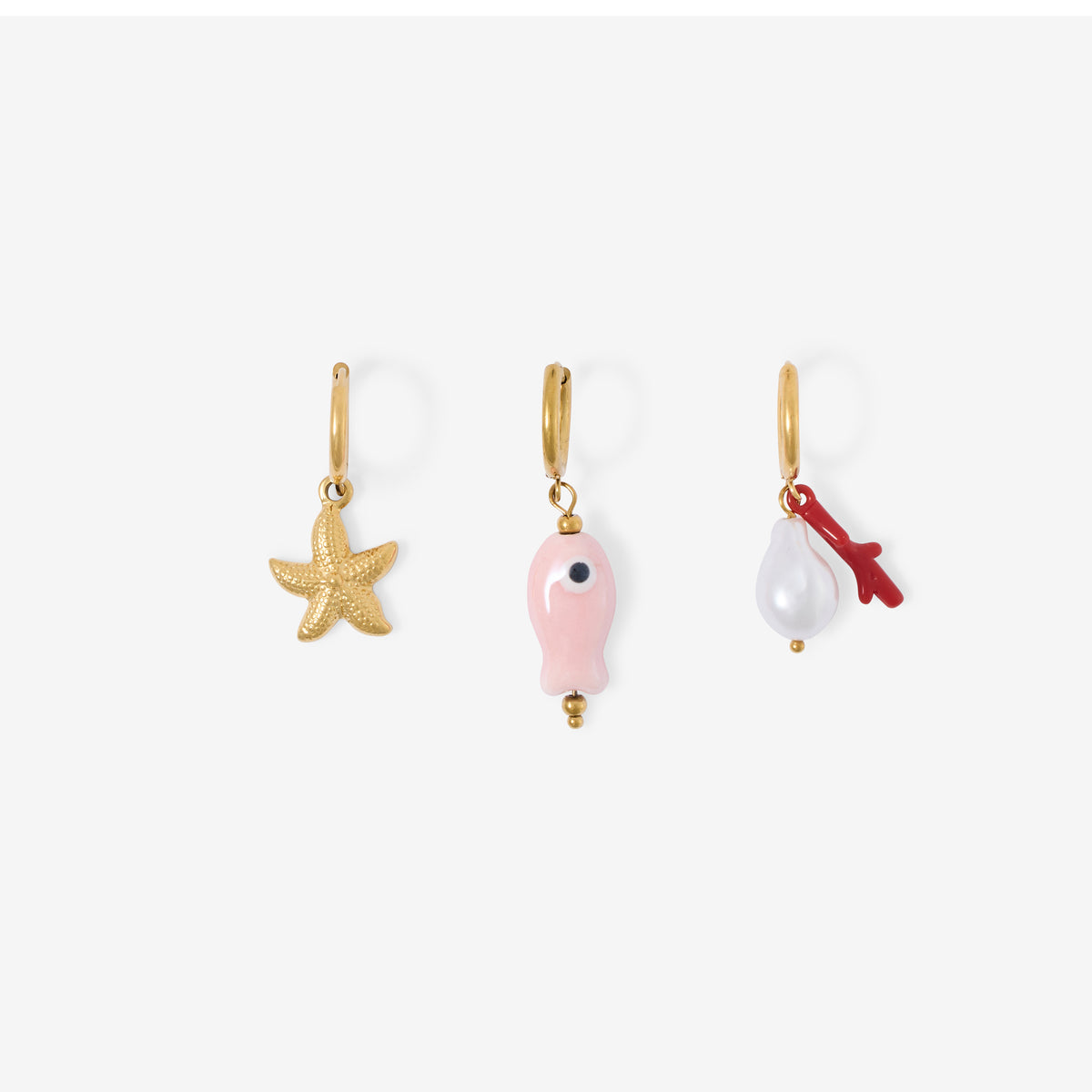Set x3 charms maillot de bain acier inoxydable : poisson, étoile de mer et corail