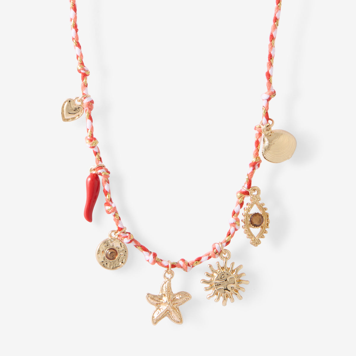 Collier cordon rouge à charms
