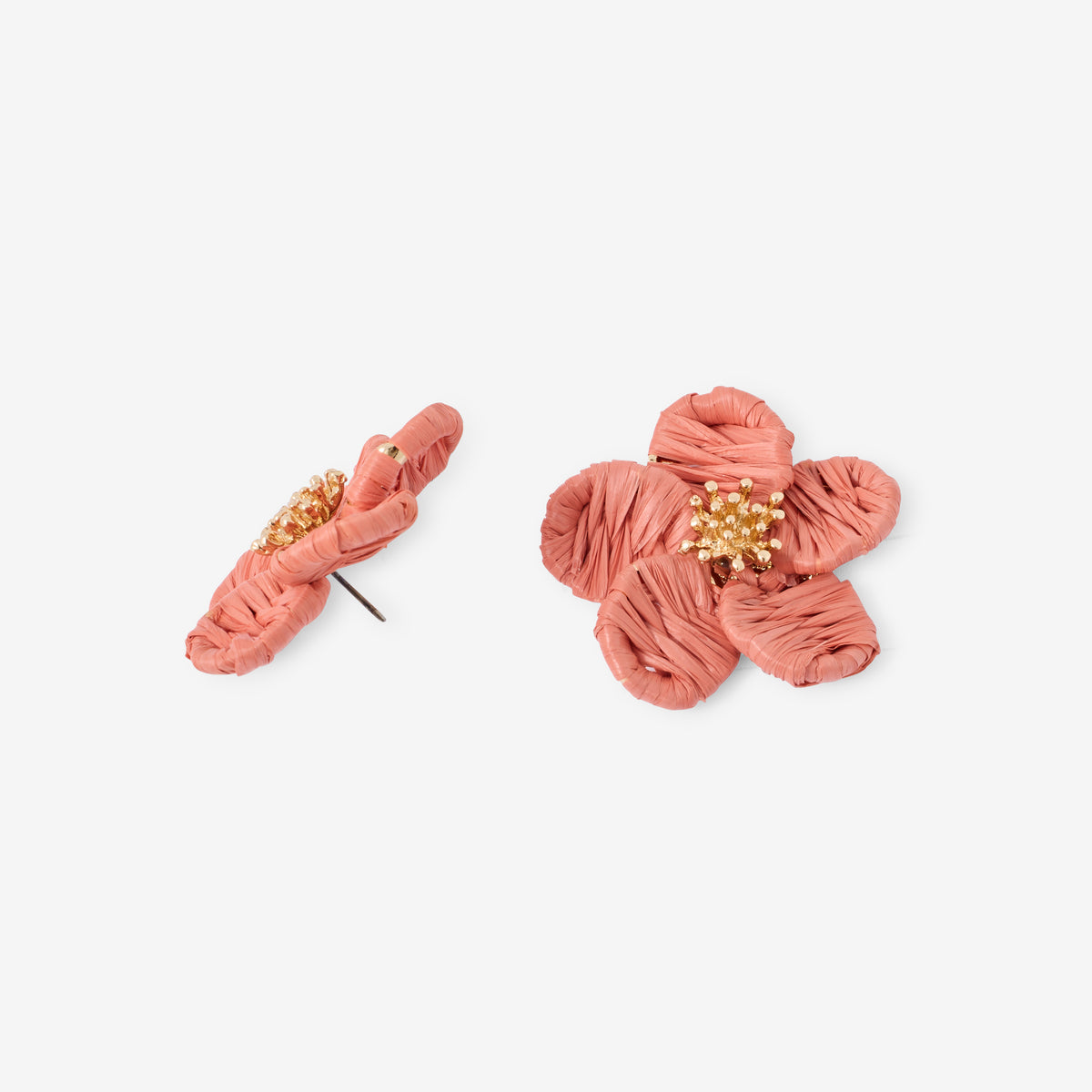 Boucles d'oreilles fleurs roses en raphia