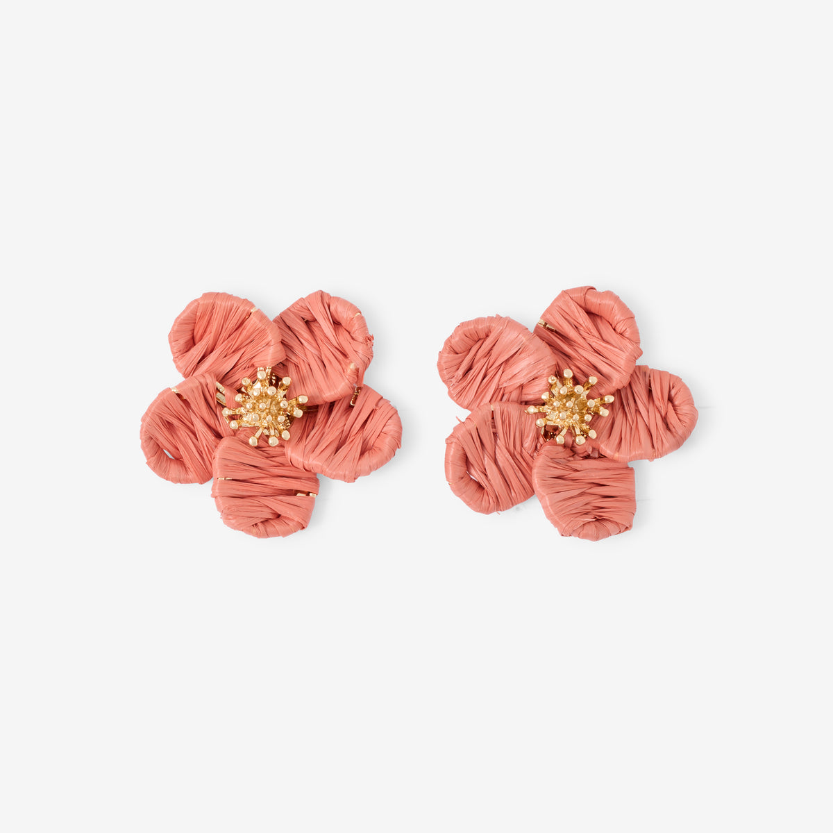 Boucles d'oreilles fleurs roses en raphia