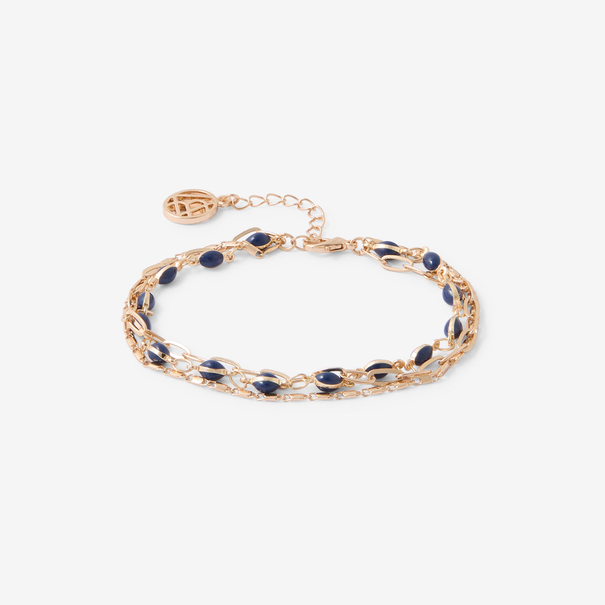 Bracelet 3 rangs à chaînes bleu et doré