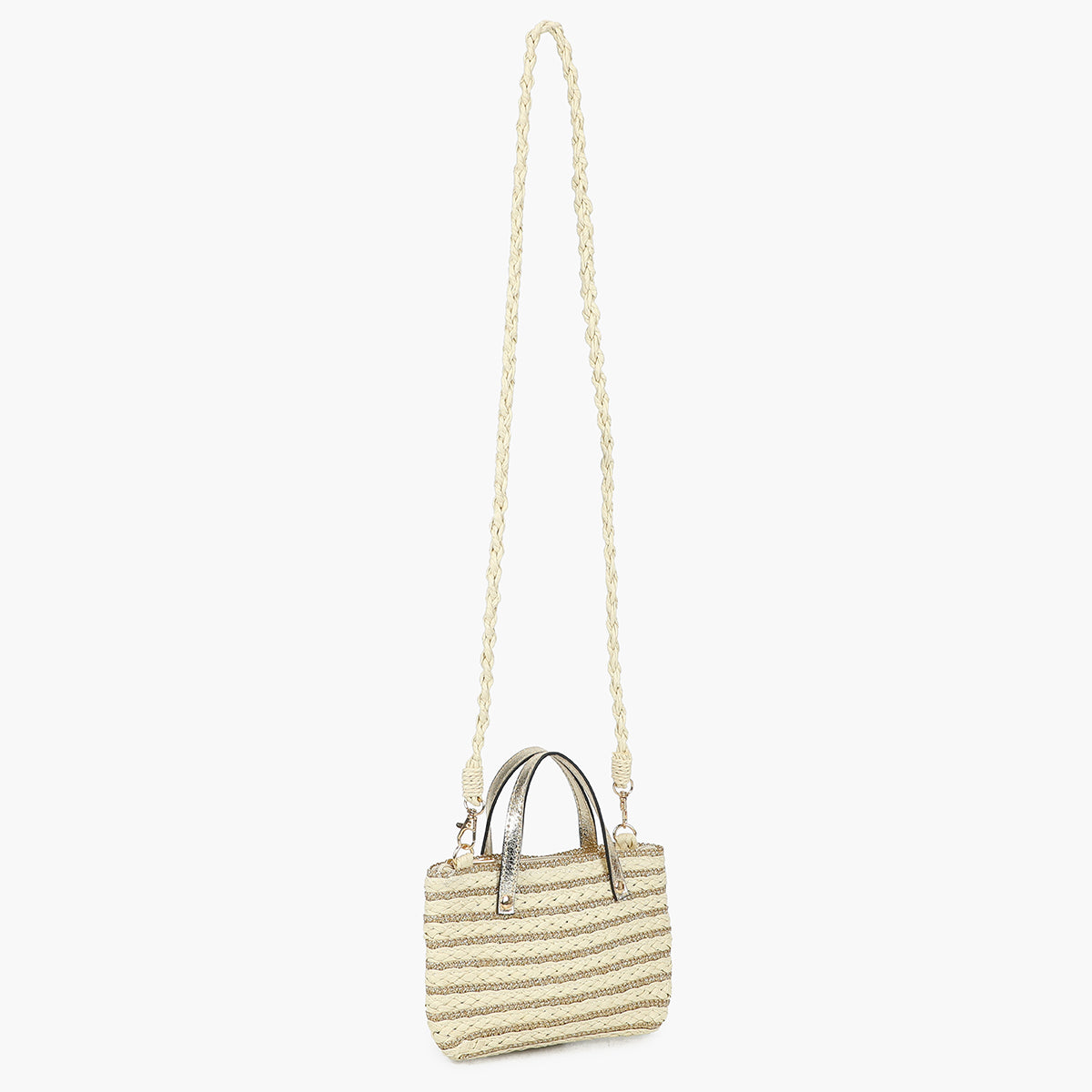 Pochette rayée beige effet paille à bandoulière