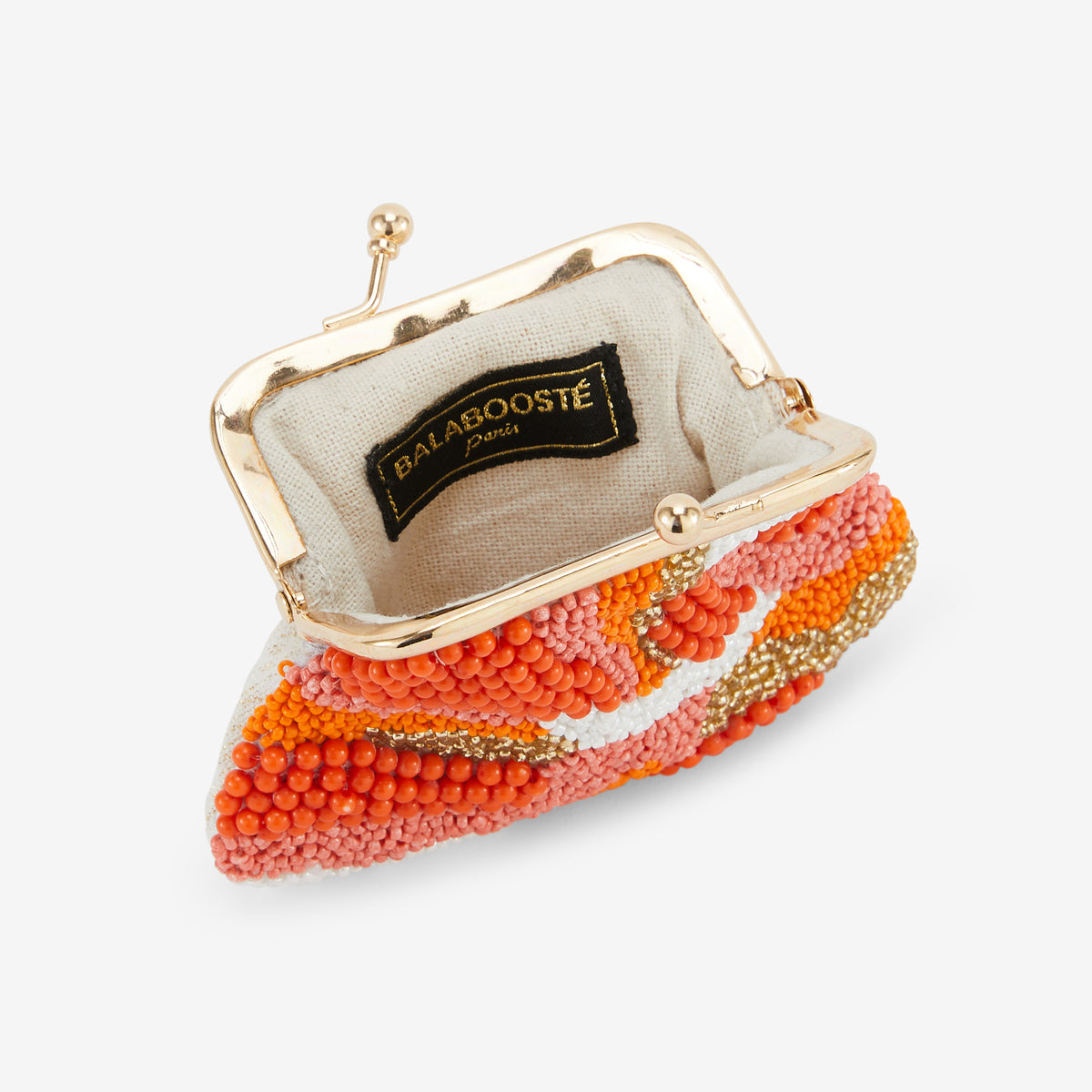 Porte monnaie perles de rocaille orange et blanc