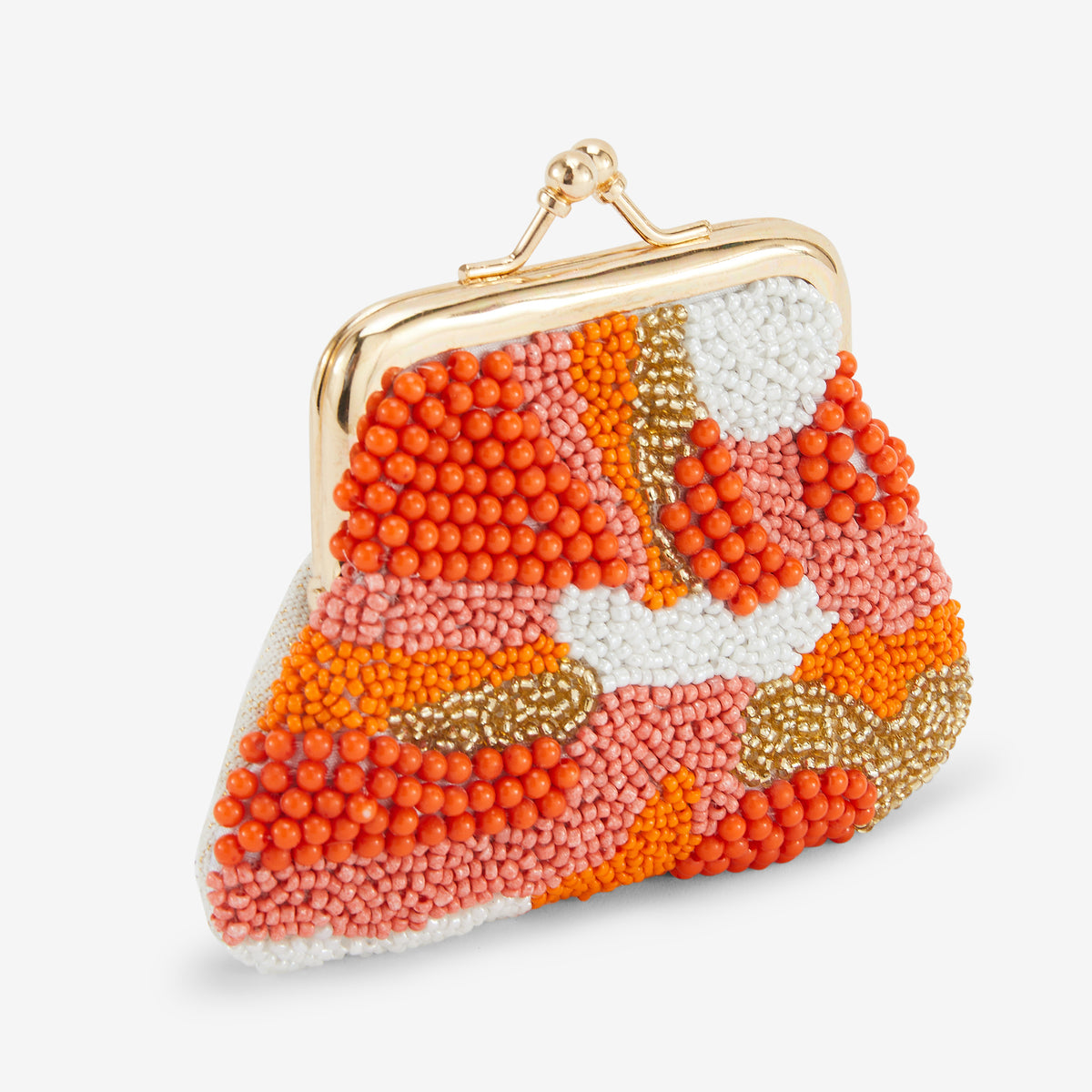 Porte monnaie perles de rocaille orange et blanc