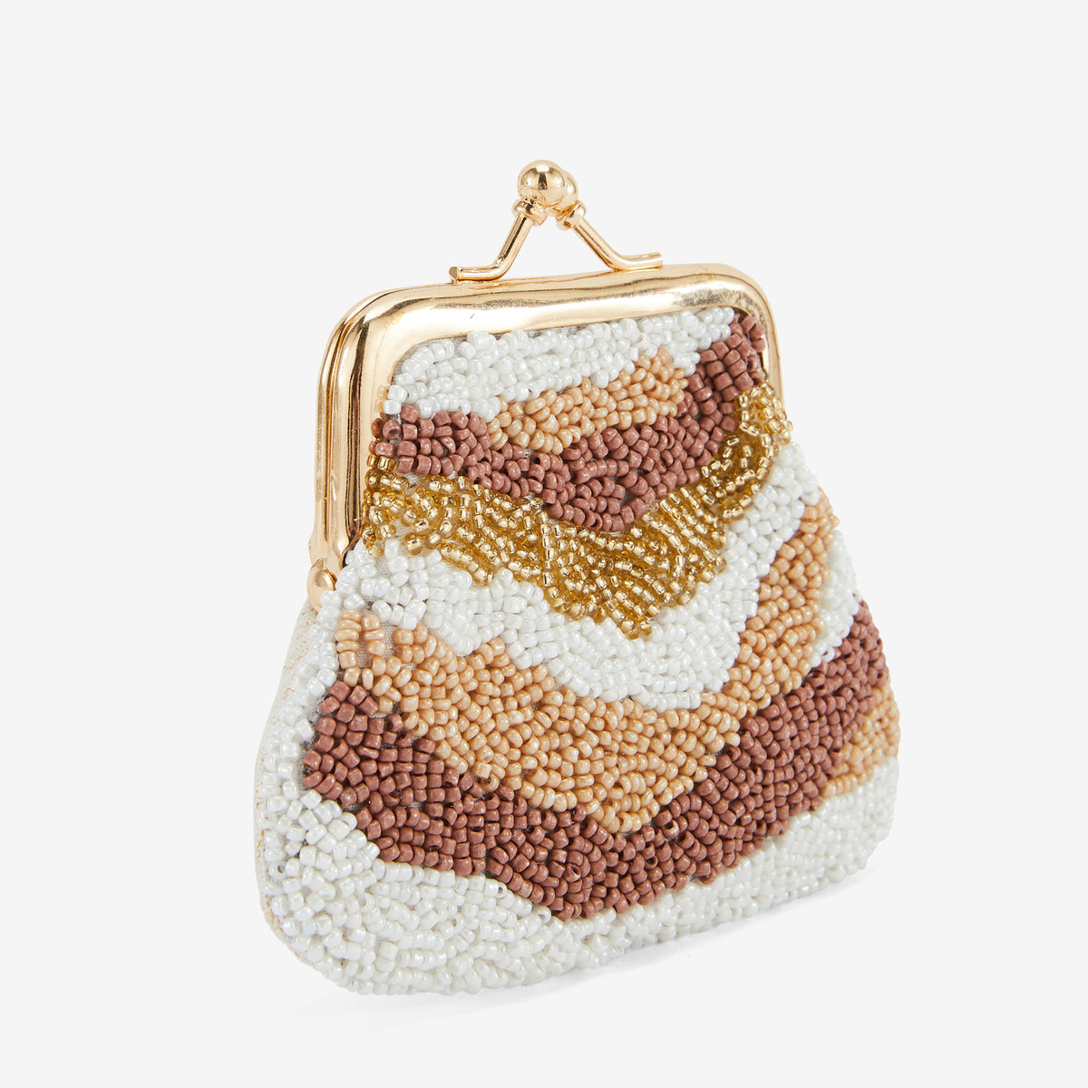 Porte monnaie perles de rocaille marron et blanc