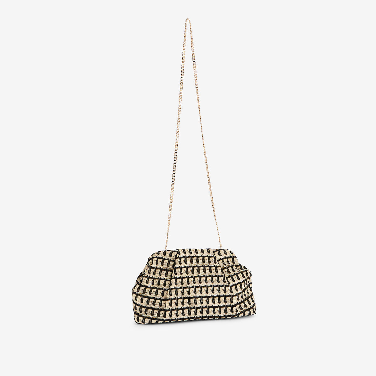 Minaudière en textile noir et beige