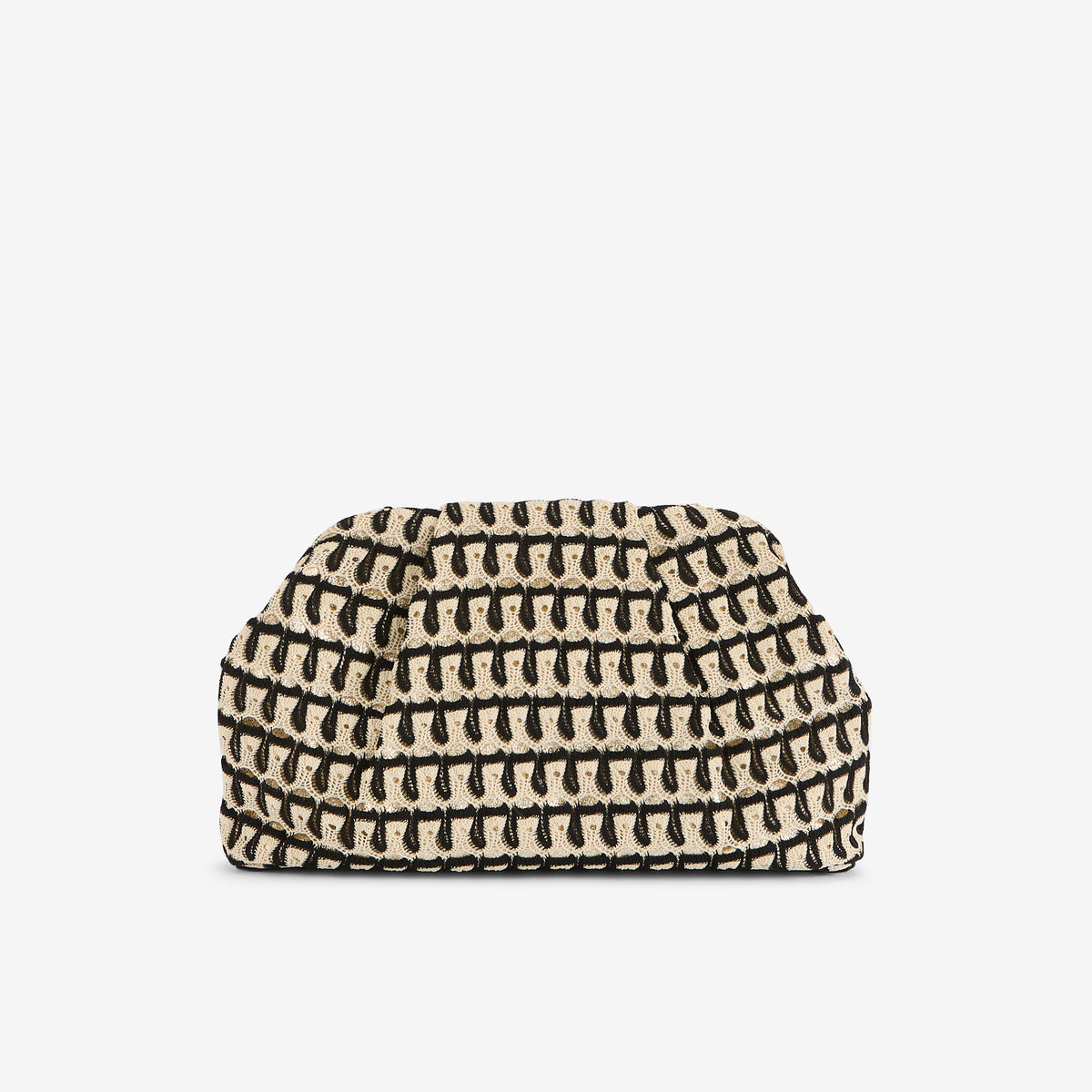 Minaudière en textile noir et beige
