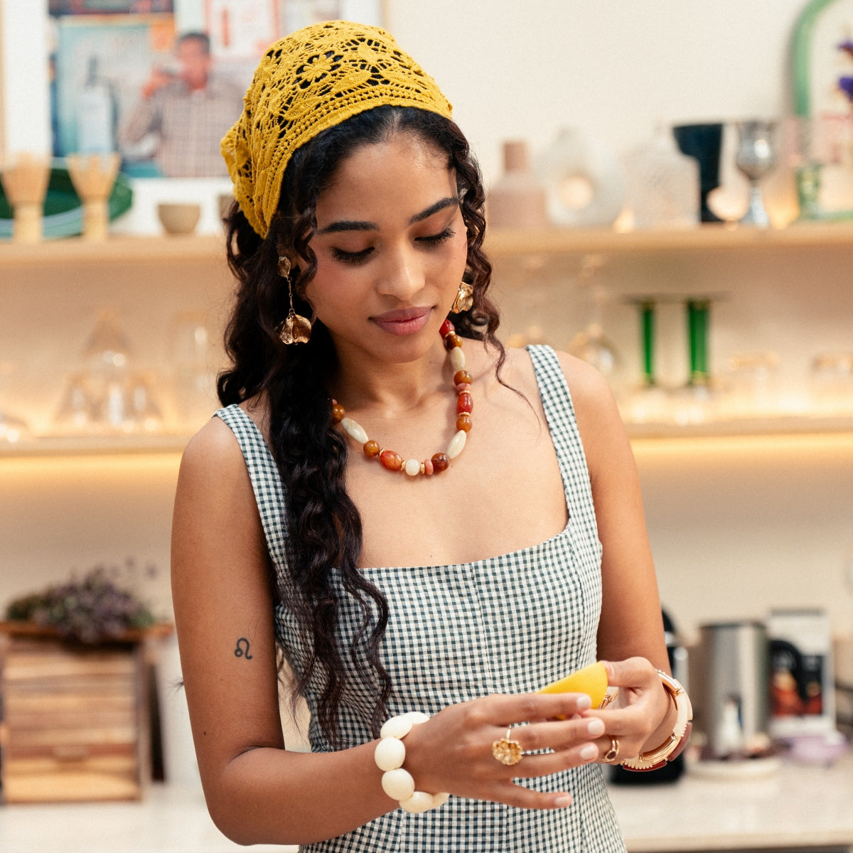 Collier perles fantaisie orange