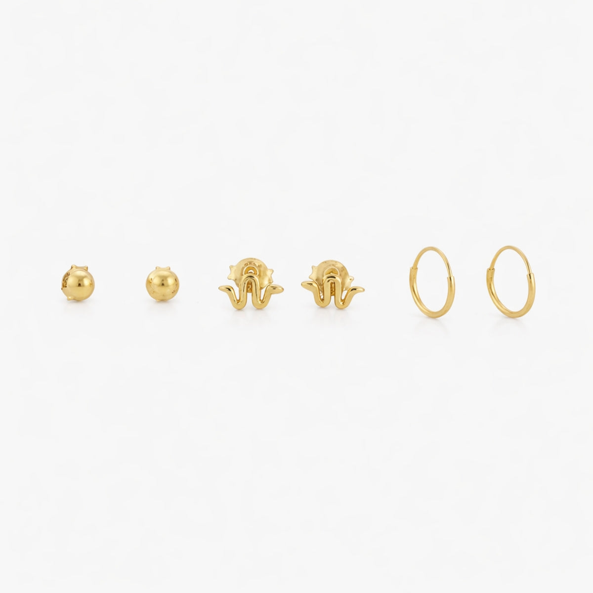 Set x3 boucles d'oreilles puces et créoles - argent 925 doré