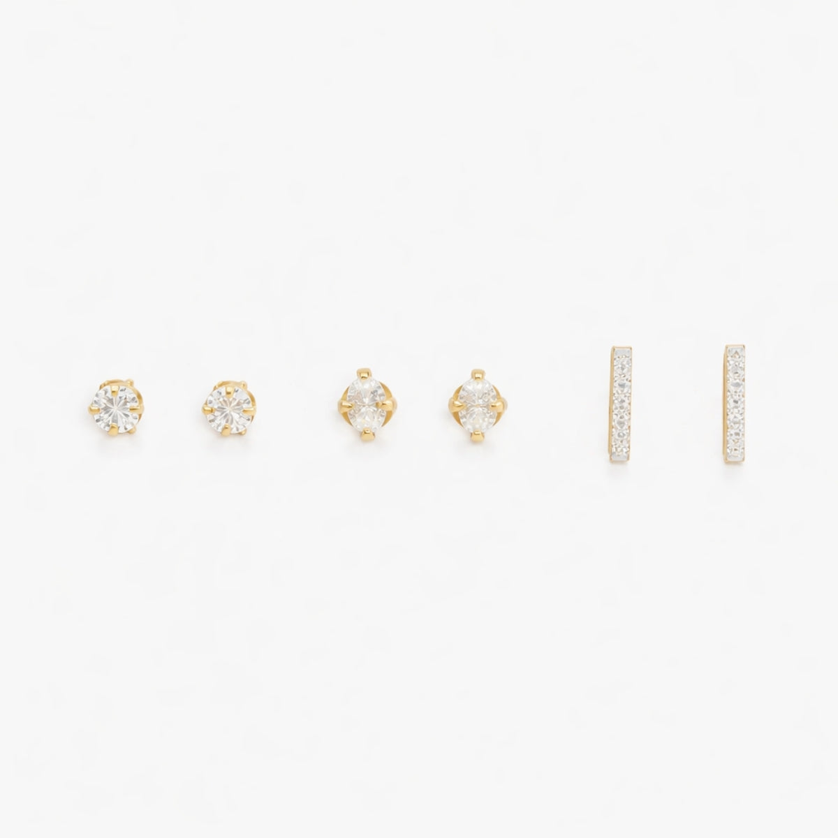Set 3 paires de puces d'oreilles zircon - argent 925 doré à l'or fin