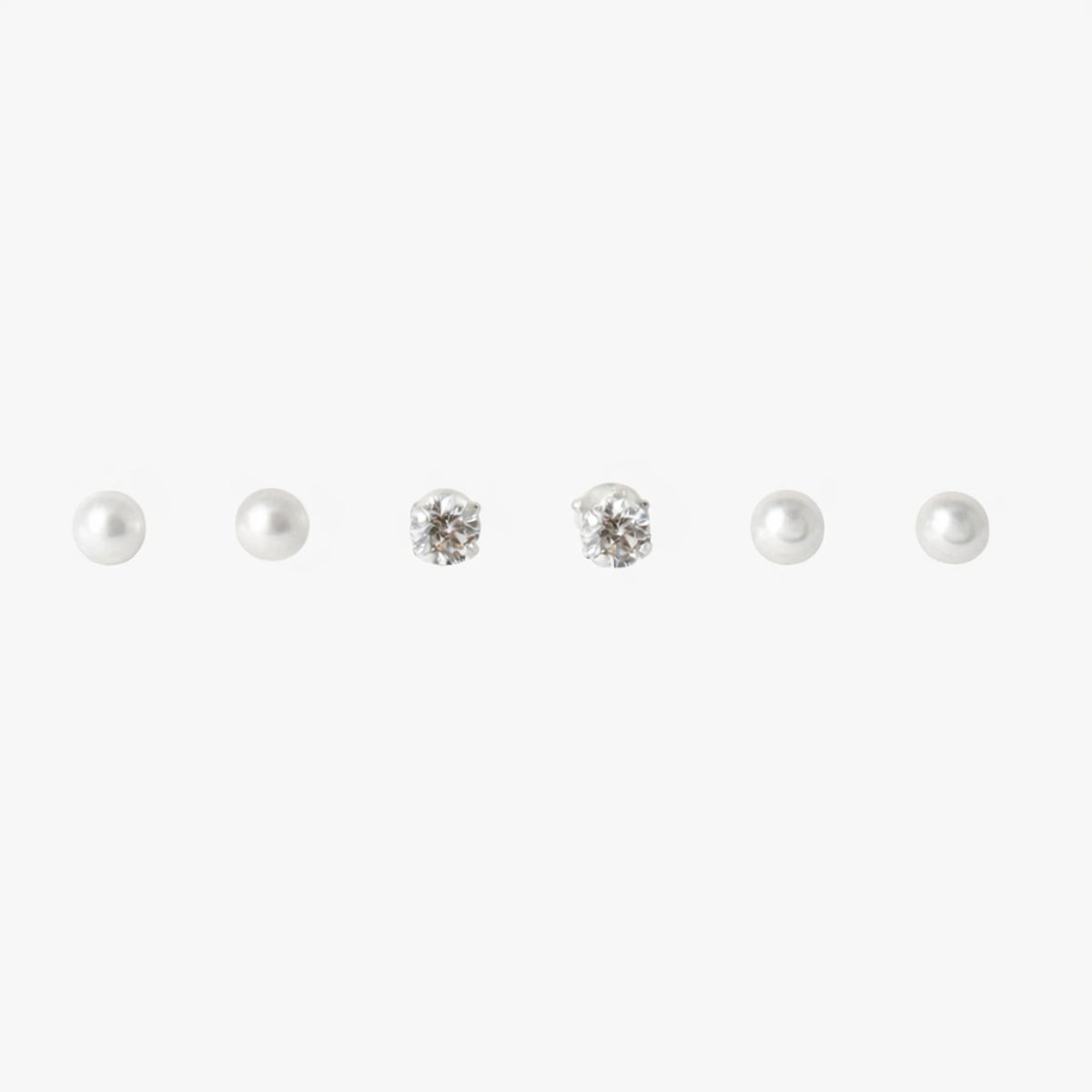 Set 3 paires de puces d'oreilles boules perle et zircon - argent 925