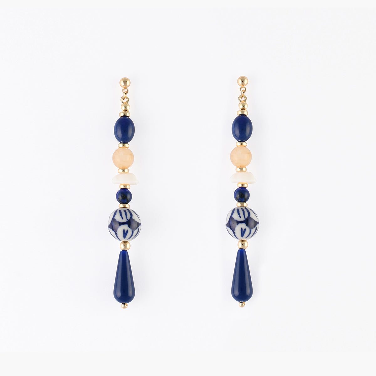 Boucles d'oreilles longues perles fantaisie bleu