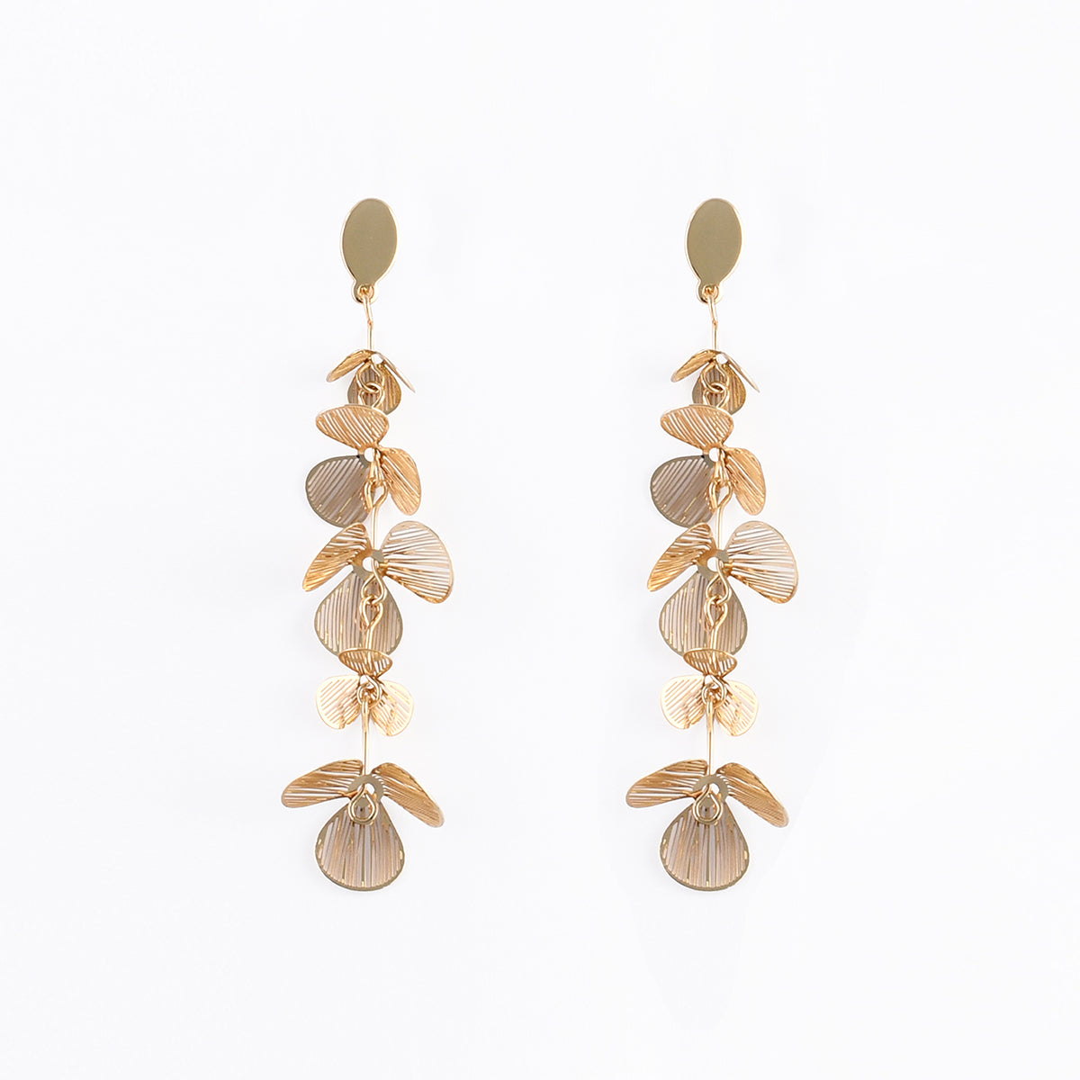 Boucles d'oreilles clips - longues fleurs dorées