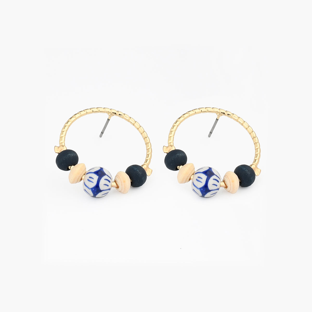 Boucles d'oreilles rondes perles céramique bleu