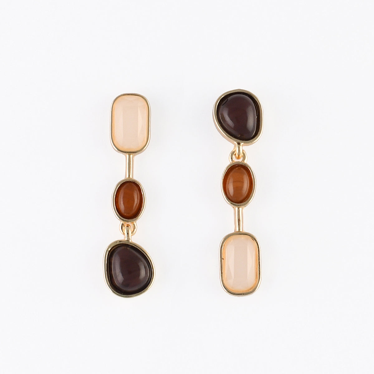 Boucles d'oreilles à cabochons asymétriques marron