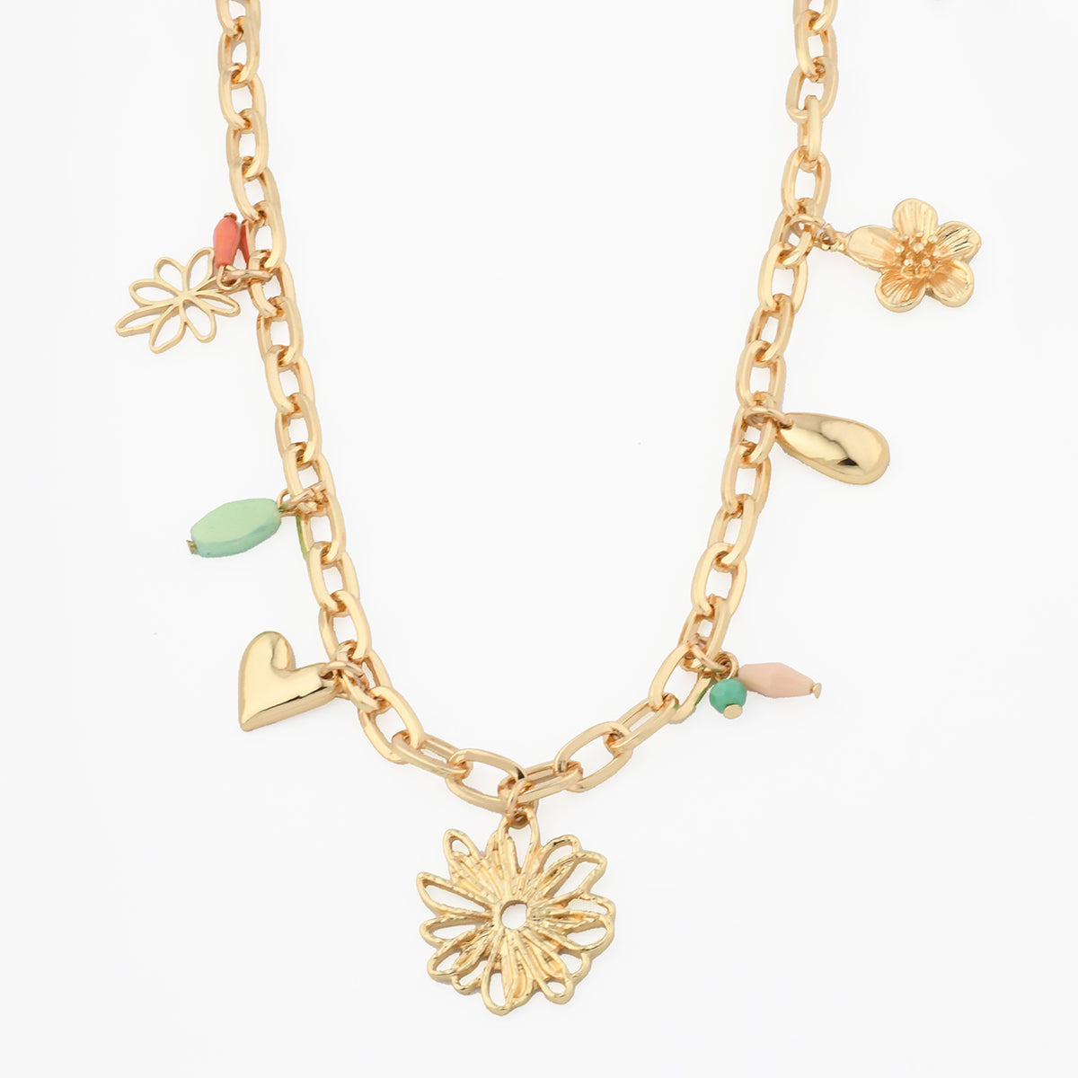 Collier chaîne à charms fleurs