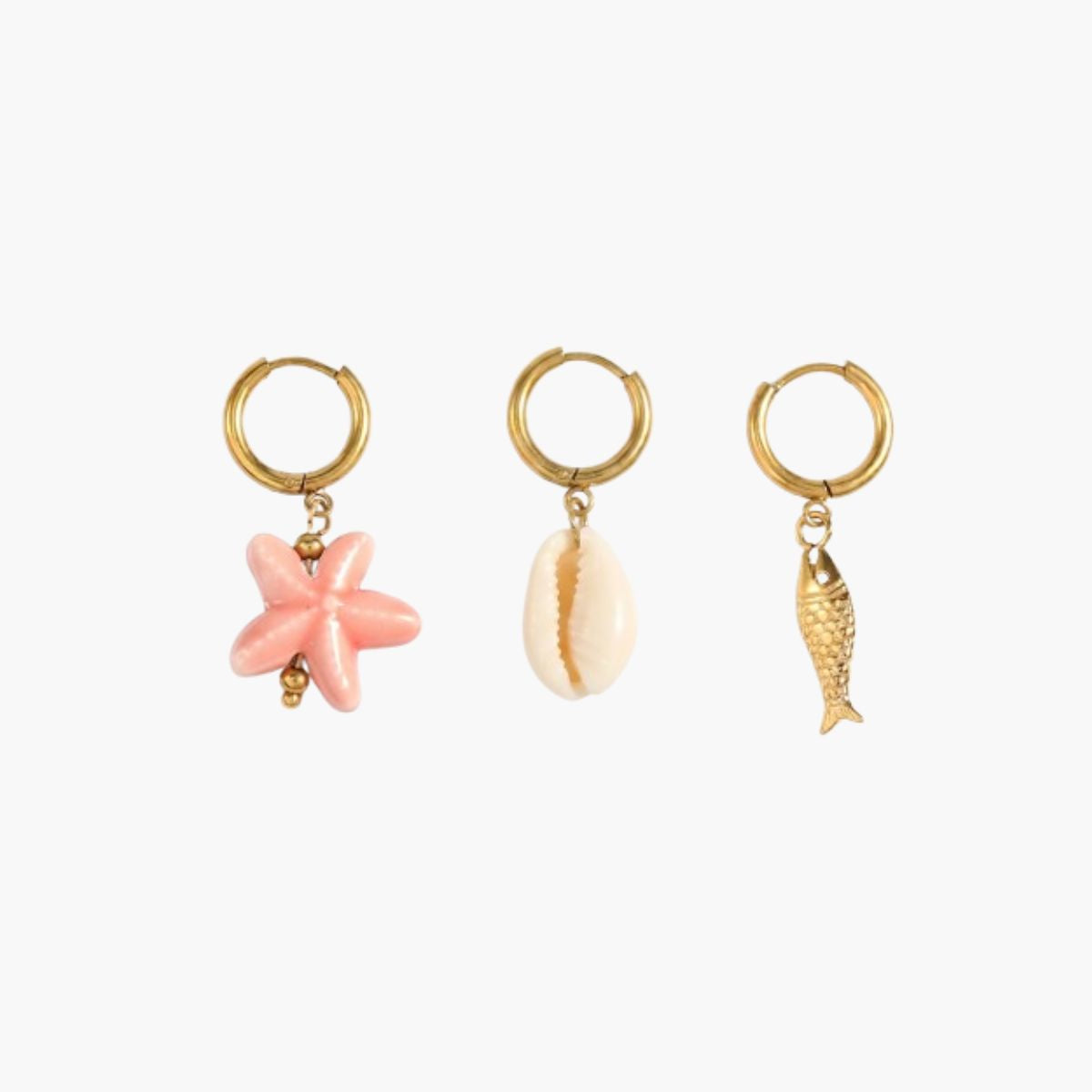 Set x3 charms maillot de bain acier inoxydable : étoile de mer, coquillage, poisson