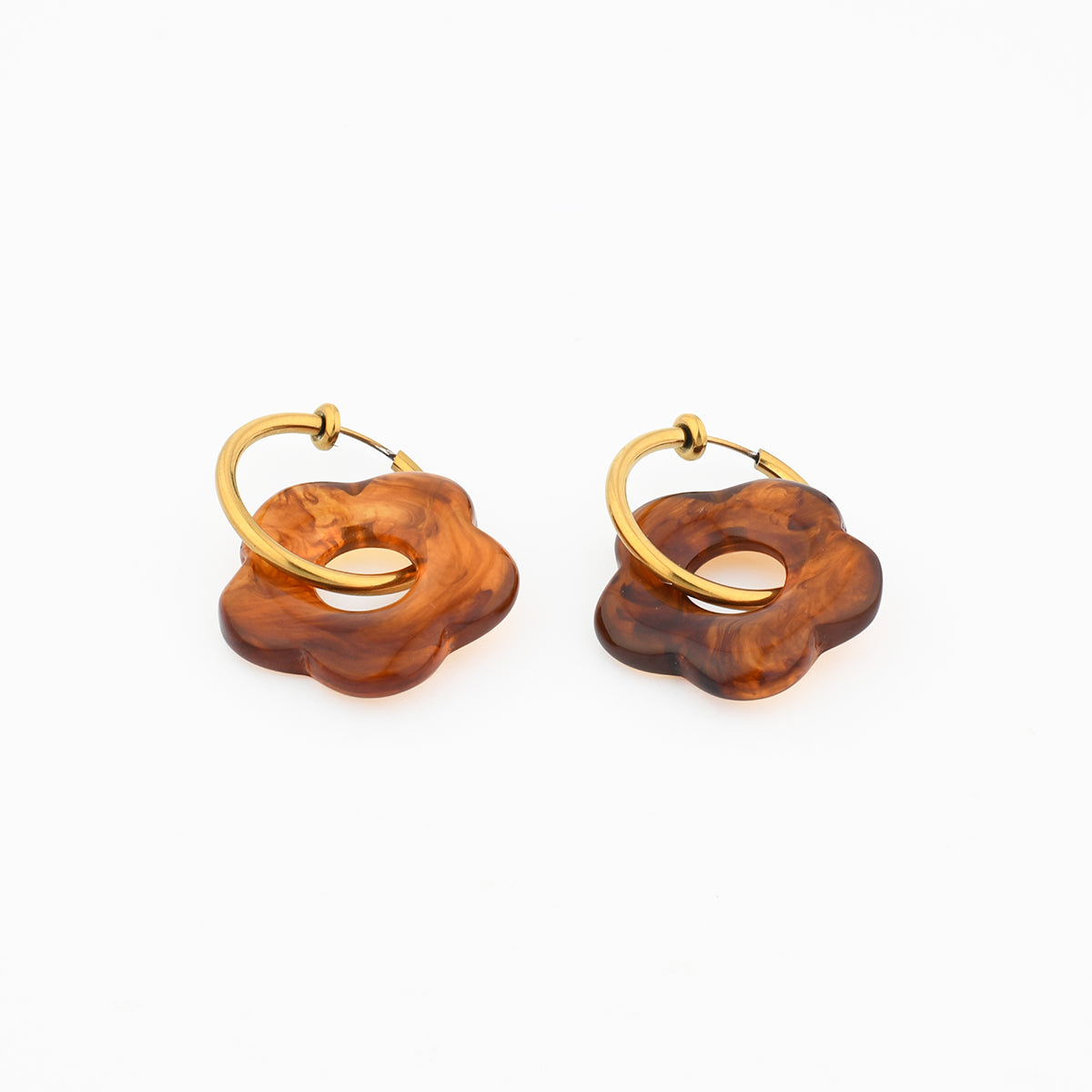 Boucles d'oreilles clips - créoles fleurs marron