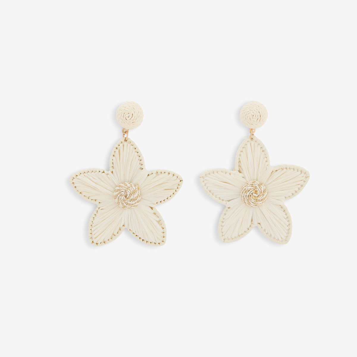 Boucles d'oreilles fleurs en raphia ivoire