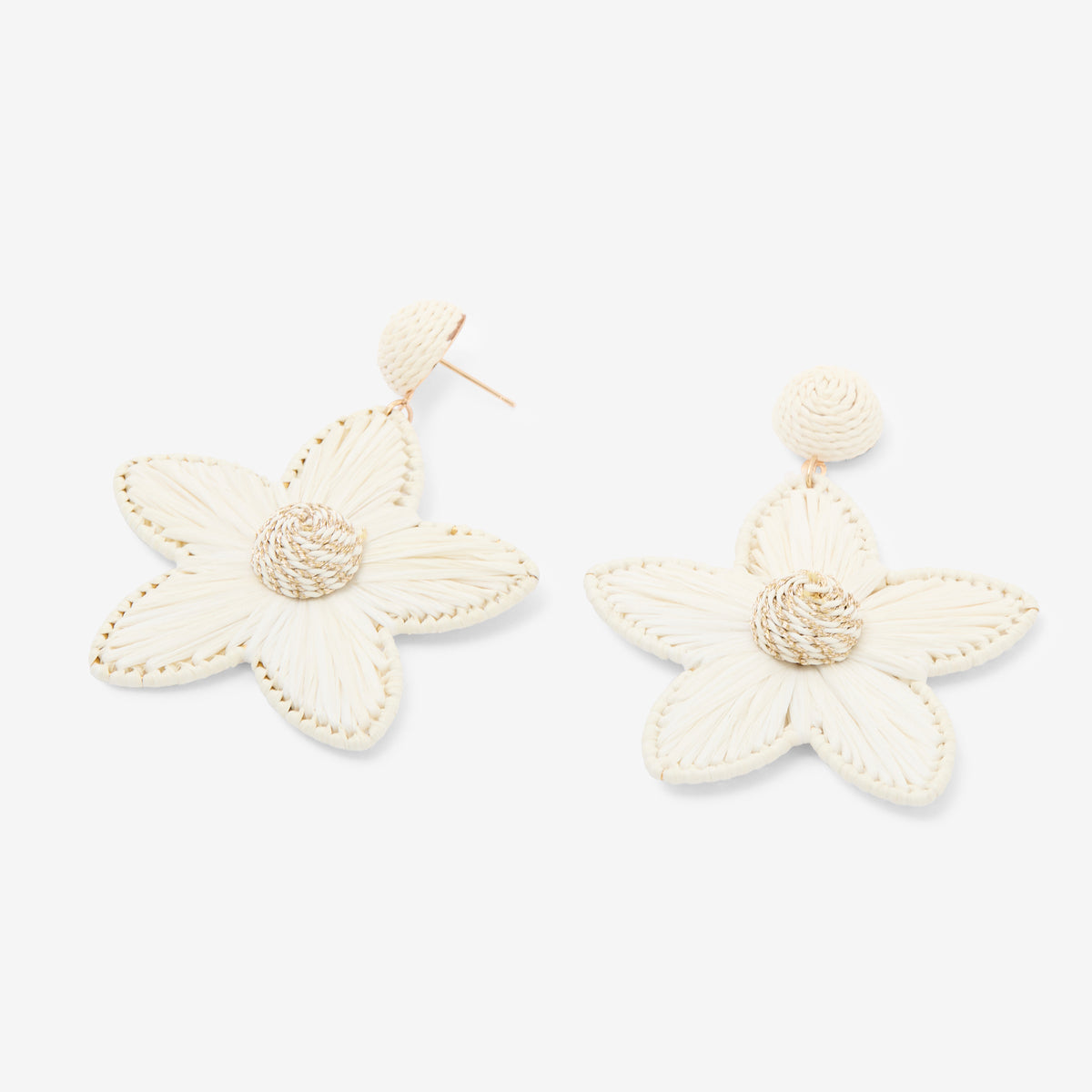Boucles d'oreilles fleurs en raphia ivoire