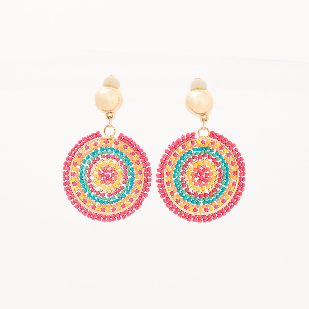 Boucles d'oreilles clips rondes perles de rocaille multicolore