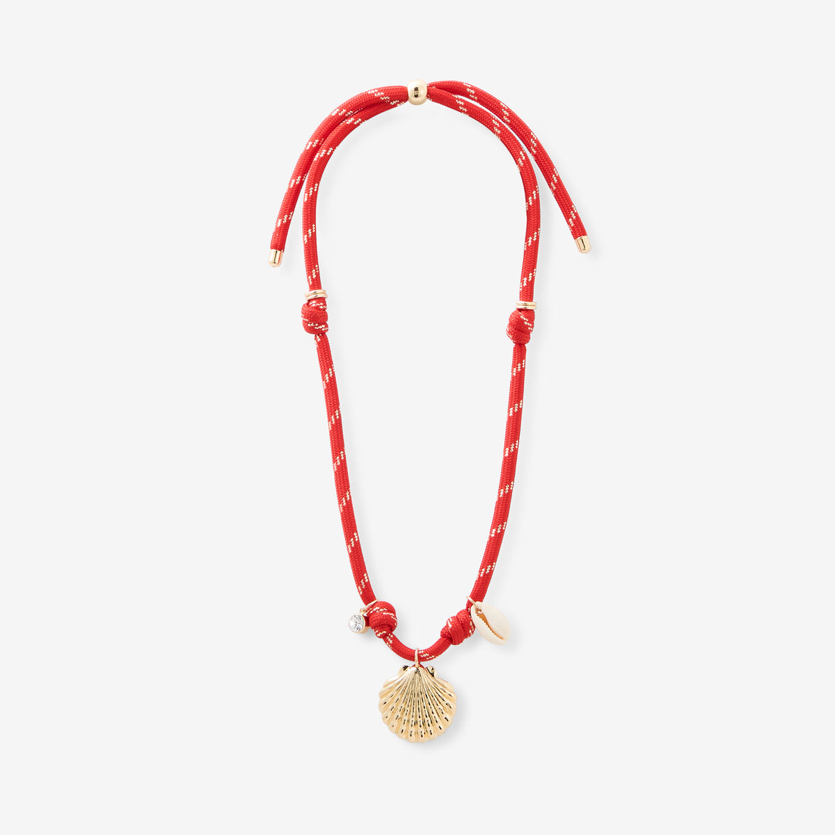 Collier cordons rouge à charms coquillage