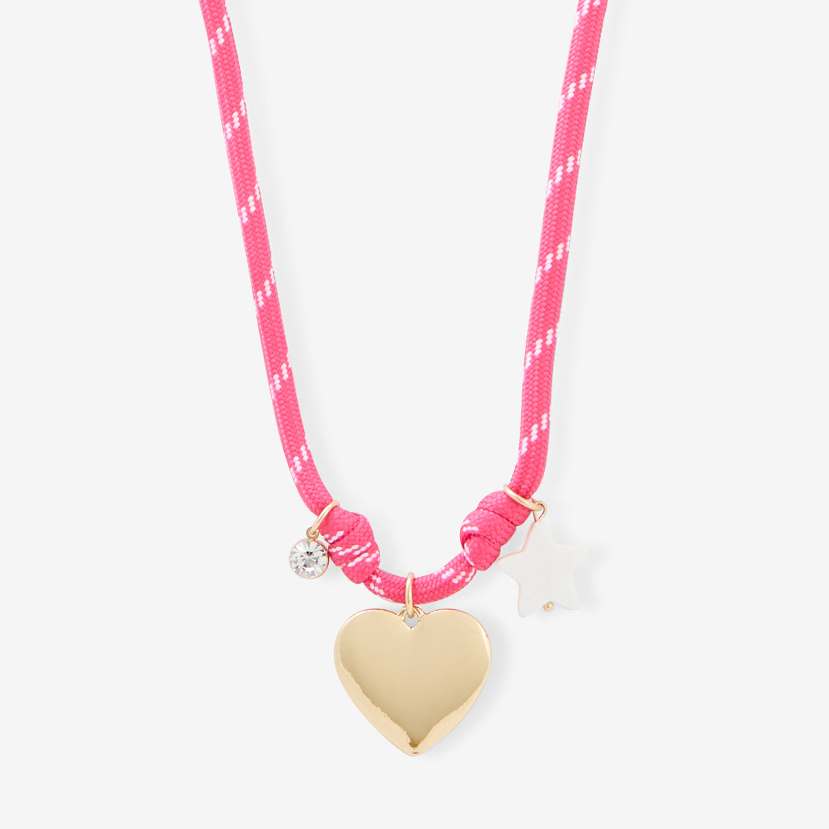 Collier cordons rose à charms cœur et étoile