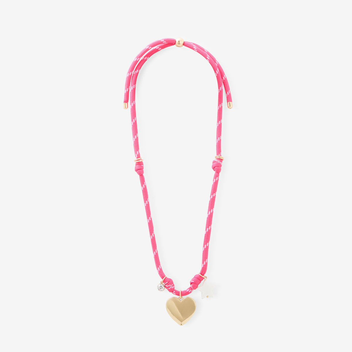 Collier cordons rose à charms cœur et étoile