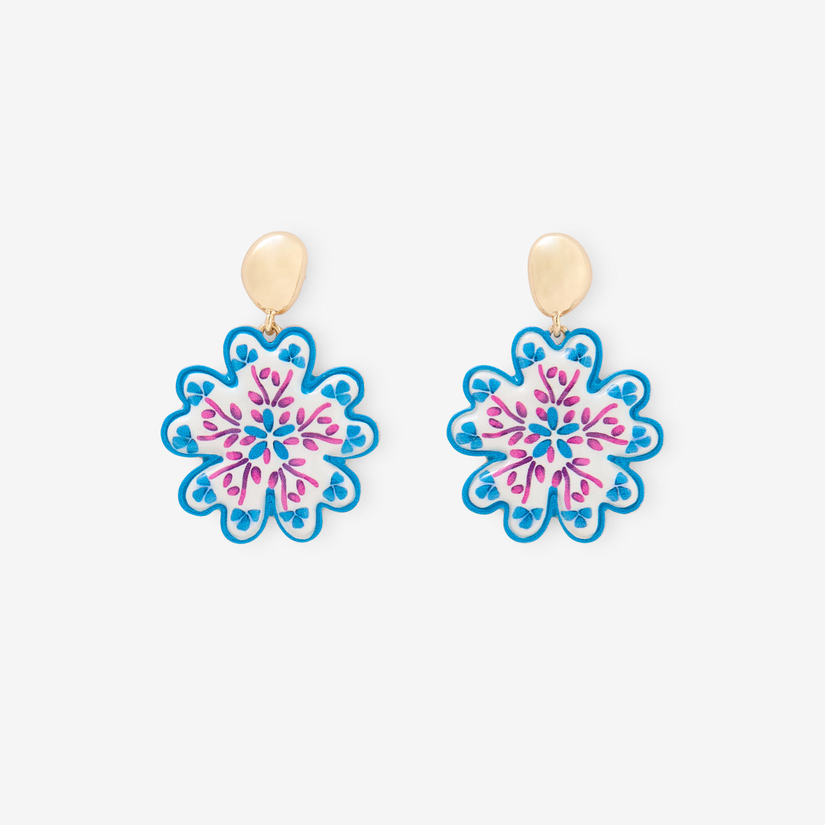 Boucles d'oreilles pendantes fleur effet porcelaine