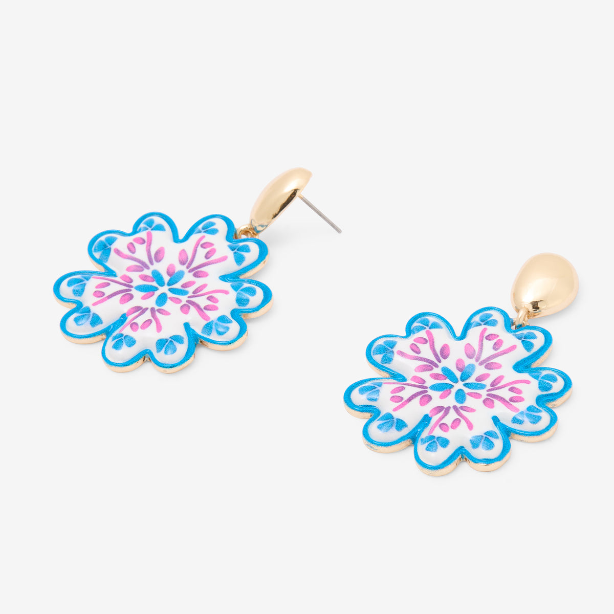 Boucles d'oreilles pendantes fleur effet porcelaine