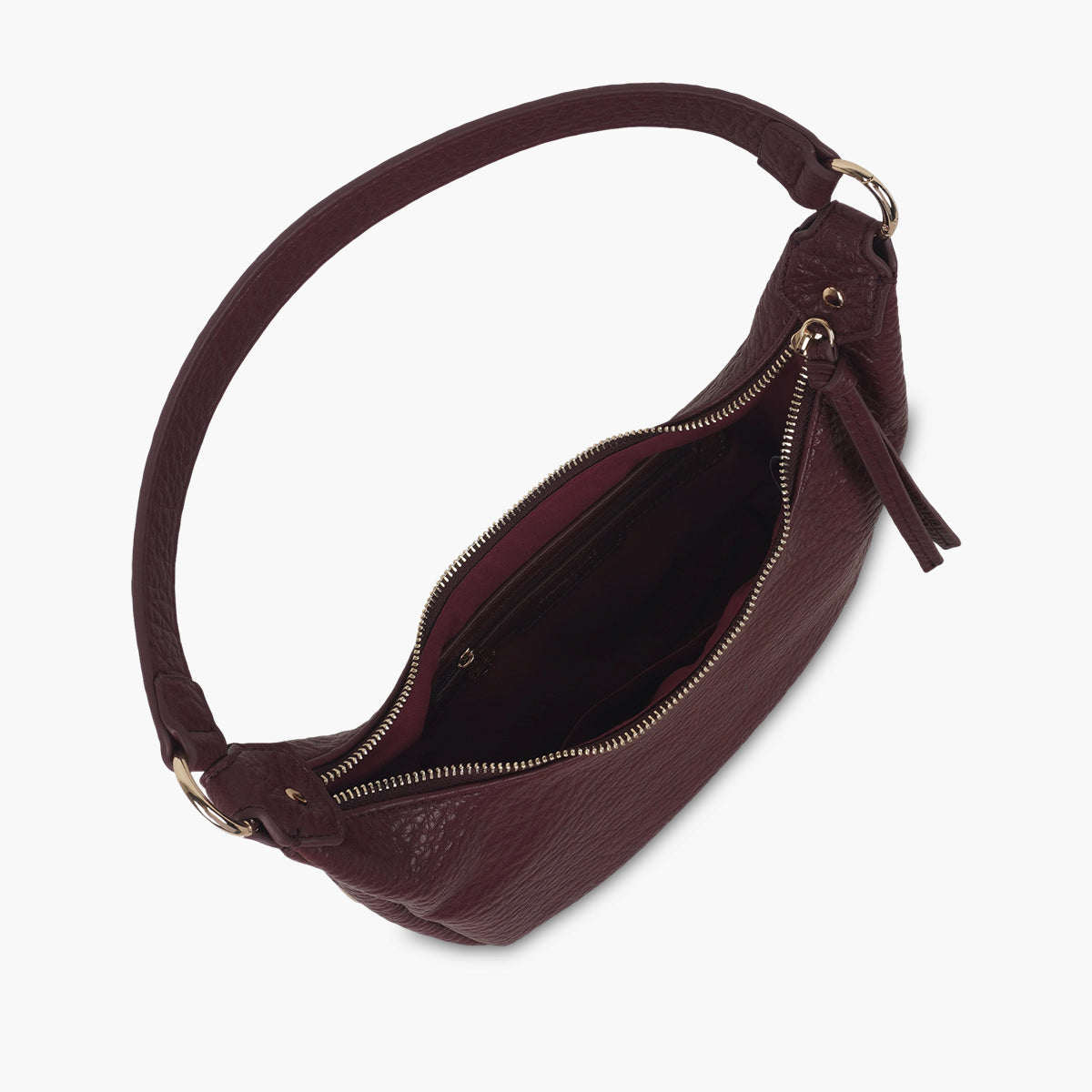 Sac porté épaule effet cuir grainé bordeaux