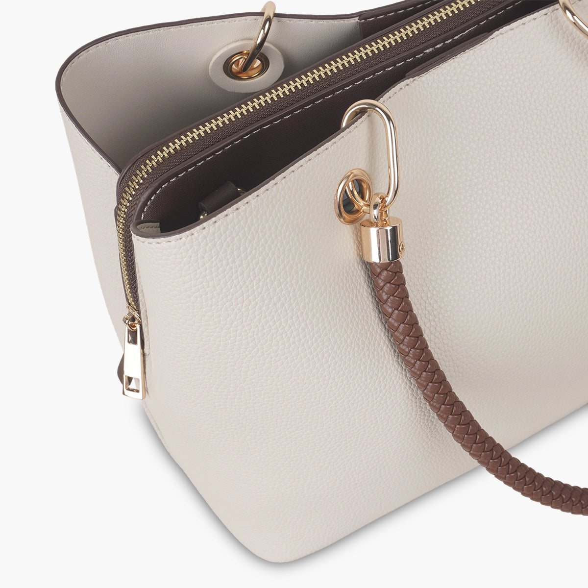 Sac effet grainé blanc anses tressées