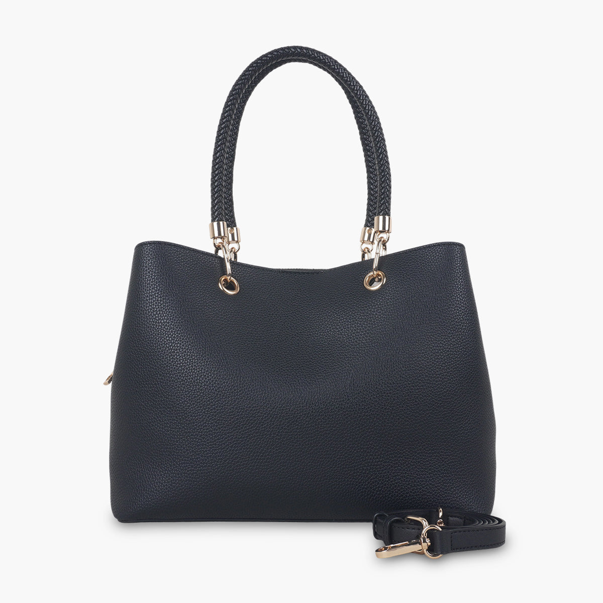 Sac effet grainé noir anses tressées