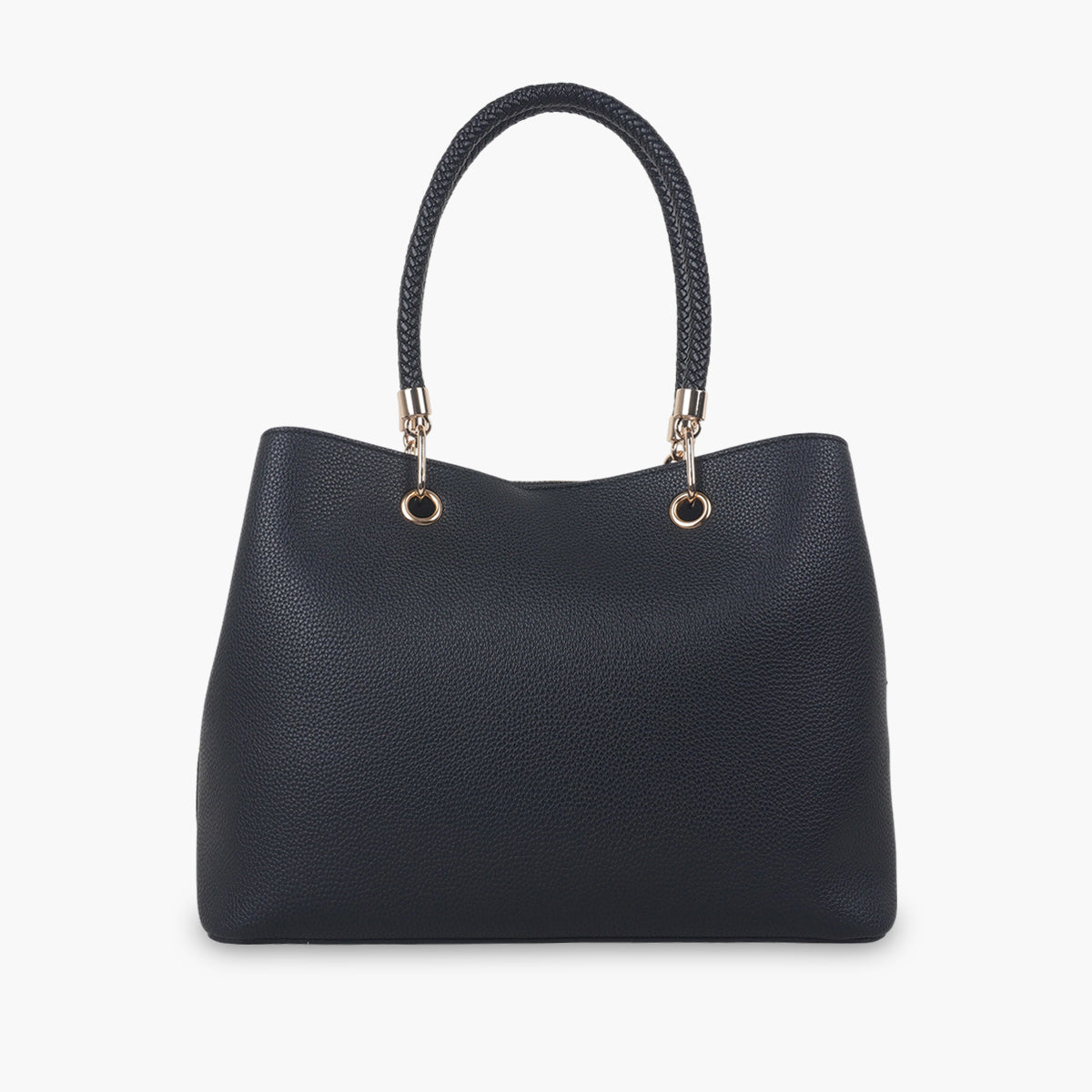 Sac effet grainé noir anses tressées