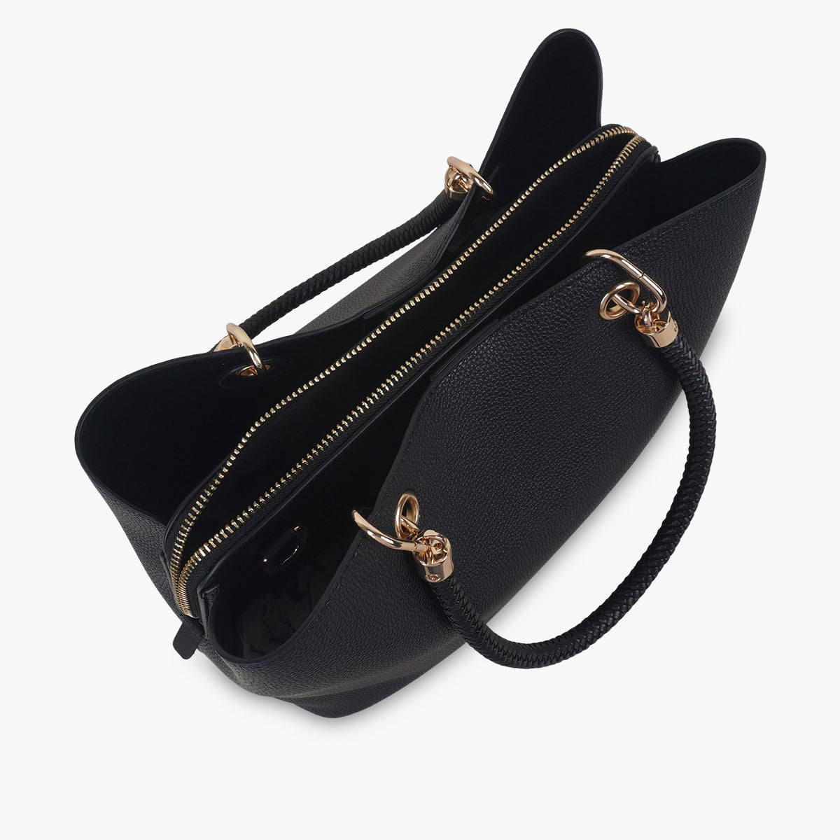 Sac effet grainé noir anses tressées