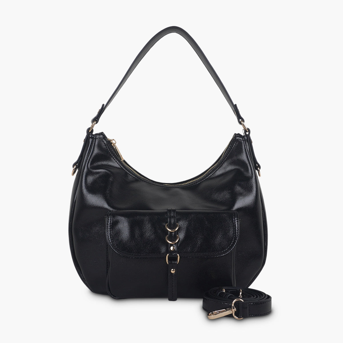Sac hobo en simili cuir noir