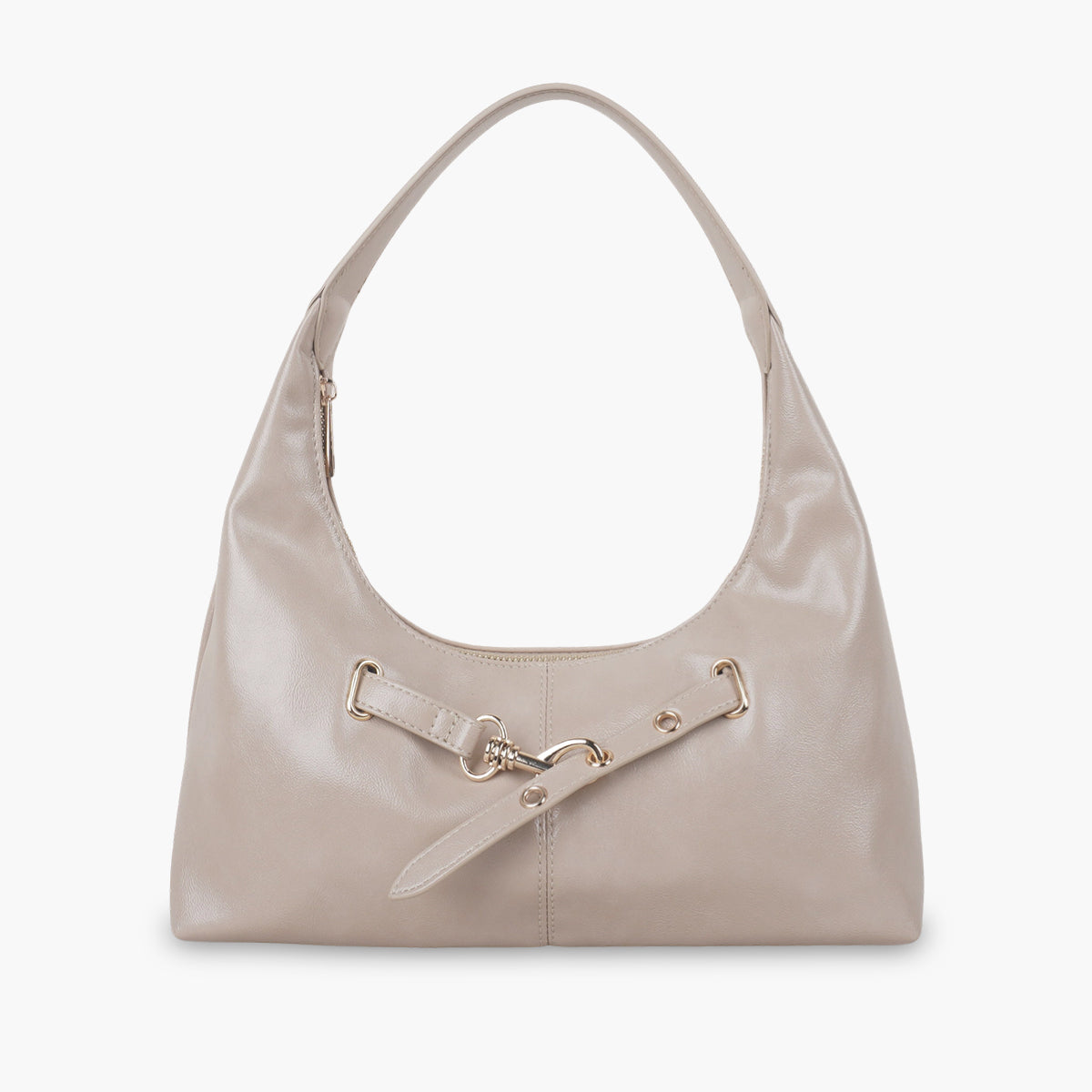 Sac hobo beige en simili cuir brillant
