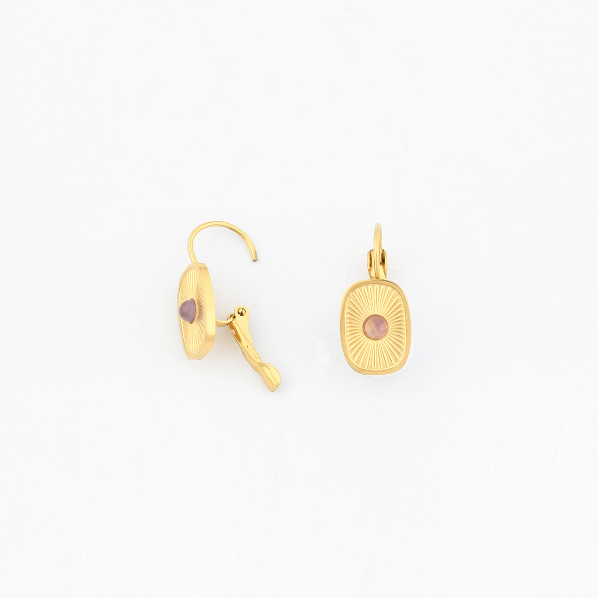 Boucles d'oreilles dormeuses en acier inoxydable avec pierre d'améthyste