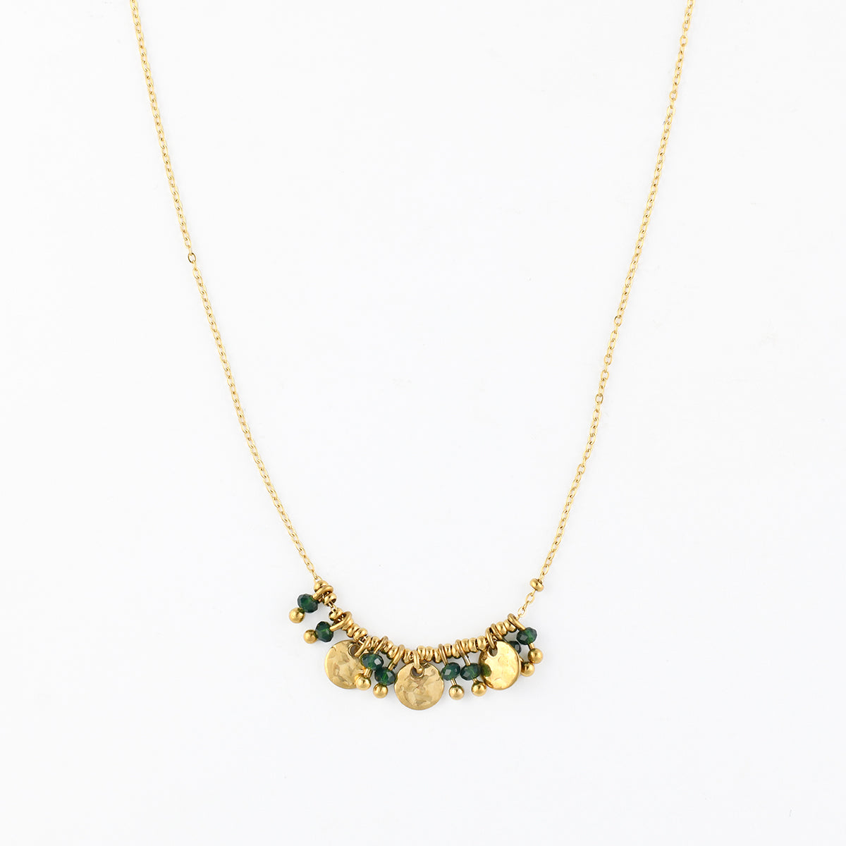 Collier chaîne avec pampilles et perles en acier inoxydable