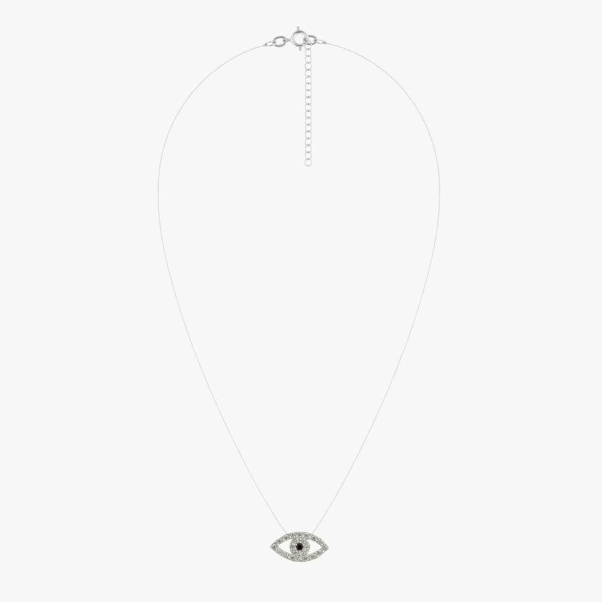 Collier nylon pendentif œil strassé argent 925 et zircon
