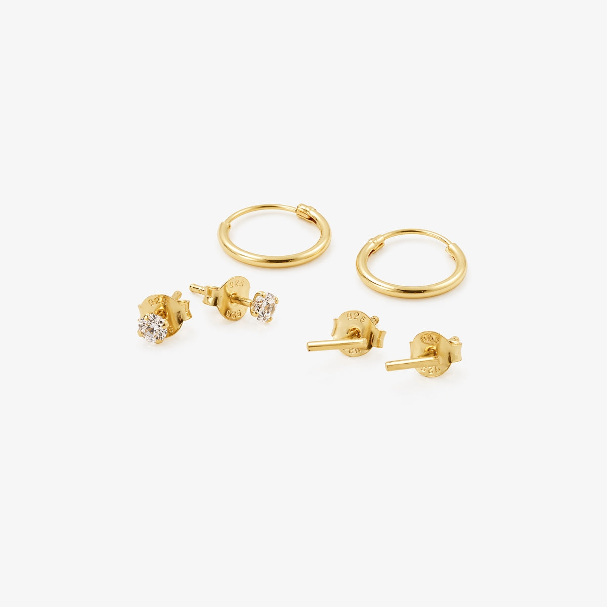 Set 3 paires de boucles d'oreilles puces et créoles - argent garanti 925